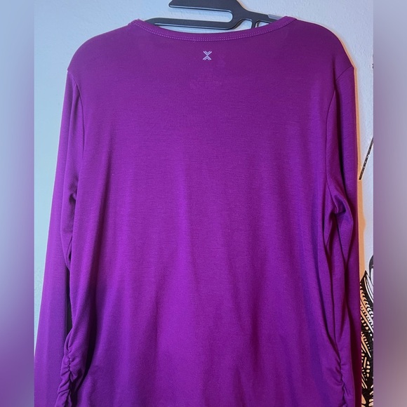 Xersion Workout Top Purple Cut Out at Hem Quick Dry Rouging Sides Women’s Large - Picture 2 of 5
